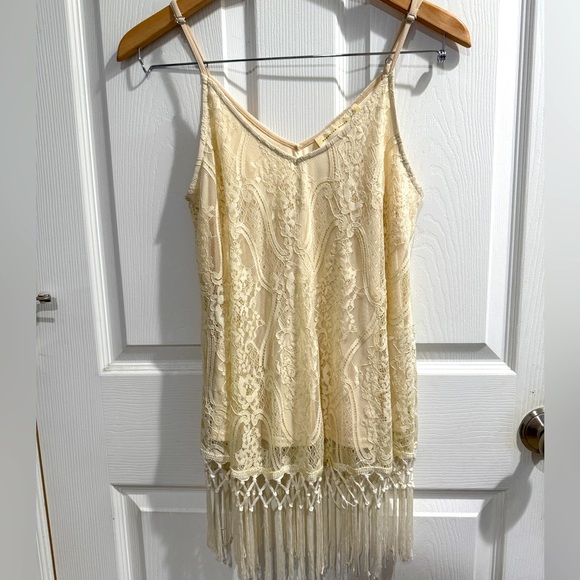 Chic Cream Lace Cami with Fringe boho bohemian festival concert - Picture 1 of 5